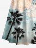 Robe longue trapèze grande taille à imprimé floral ethnique vintage, motif cocotier, ombré, ciel, imprimé graphique hawaïen, épaules dénudées, croisée - Vert 6X