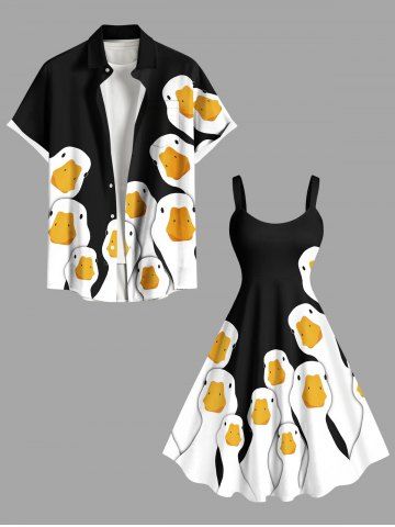 Tenue Adorable à Imprimé Oie Grande-Taille pour Couples - BLACK