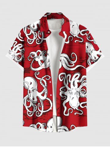 Chemise Imprimé Poulpe à Poche Grande Taille pour Homme - RED - S