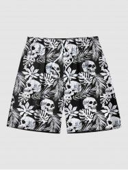 Plus Size Skulls Tropical Leaf Print Hawaii Beach Shorts For Men -  