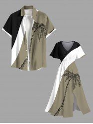 Coconut Tree Colorblock Print Plus Size Matching Hawaii Beach Outfit For Couples -  