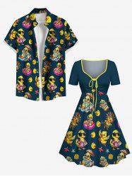 Ducks Swimming Ring Starfish Sun Print Plus Size Matching Hawaii Beach Outfit For Couples -  