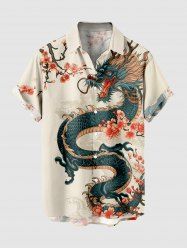 Plus Size Floral Branch Dragon Print Button Pocket Shirt For Men -  