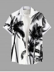 Plus Size Coconut Tree Print Buttons Pocket Hawaii Shirt For Men -  