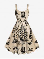 Plus Size Cruise Ship Mermaid Octopus Anchor Print Hawaii Tank Dress -  