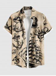 Chemise de Confortable avec Boutons et Poche Frontale à Imprimé Pieuvre Mode pour Hommes Grande-Taille - Abricot 3XL