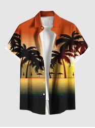 Plus Size Coconut Tree Ombre Sea Print Buttons Pocket Hawaii Shirt For Men -  