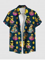 Plus Size Ducks Swimming Ring Starfish Sun Print Buttons Pocket Hawaii Shirt For Men -  
