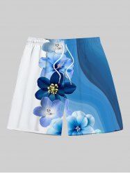Plus Size Ombre Watercolor Flower Print Hawaii Drawstring Beach Shorts For Men -  