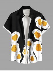 Plus Size Cute Goose Print Hawaii Button Pocket Shirt For Men -  