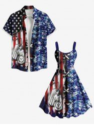 3D Lace Up Patriotic American Flag Camouflage Chain Print Plus Size Matching Outfit For Couples -  