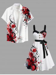 Ombre Tie Dye Floral Branch Print Plus Size Valentine Matching Beach Outfit For Couples -  