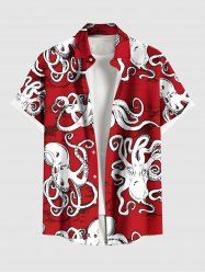 Plus Size Octopus Print Hawaii Button Pocket Shirt For Men -  