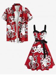 Octopus Print Plus Size Matching Beach Outfit For Couples -  