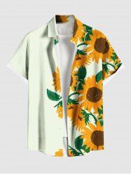 Plus Size Sunflower Print Hawaii Button Pocket Shirt For Men -  