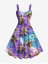 Robe débardeur grande taille à imprimé ombré cocotier et étoiles de mer hawaïenne - Pourpre  1X