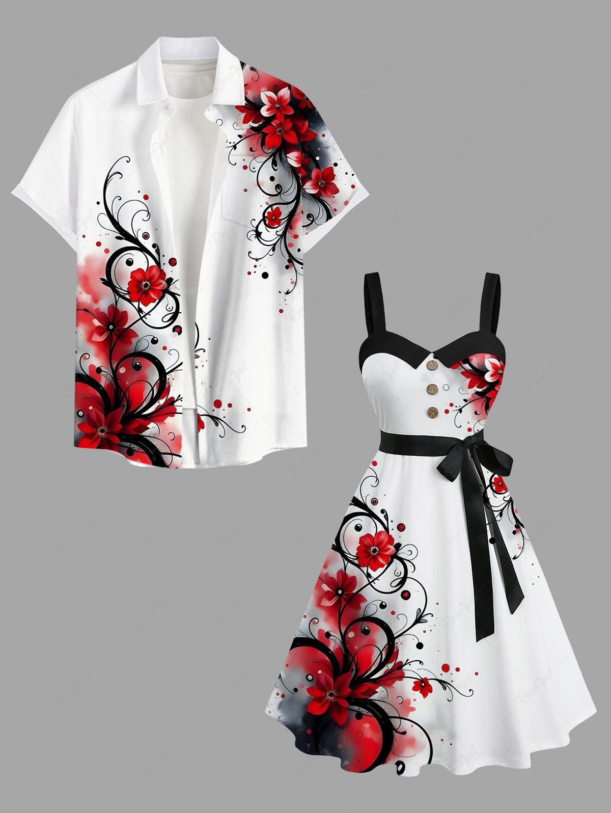 Unique Ombre Tie Dye Floral Branch Print Plus Size Valentine Matching Beach Outfit For Couples  