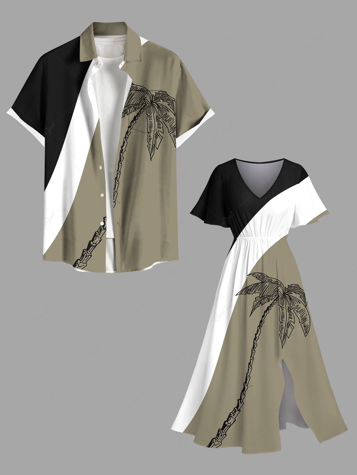 Outfit Coconut Tree Colorblock Print Plus Size Matching Hawaii Beach Outfit For Couples  