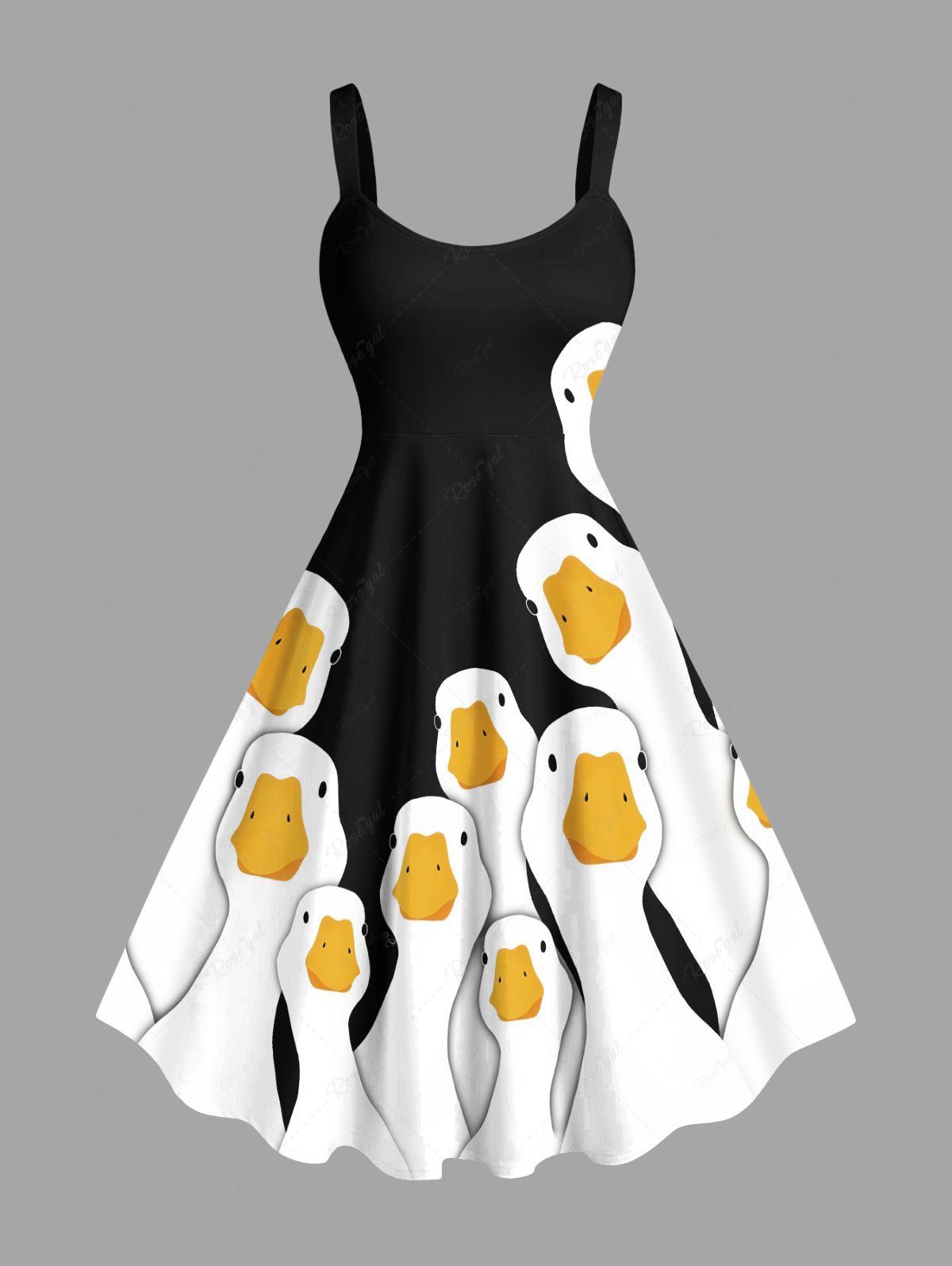Affordable Plus Size Cute Goose Print Hawaii A Line Tank Dress  