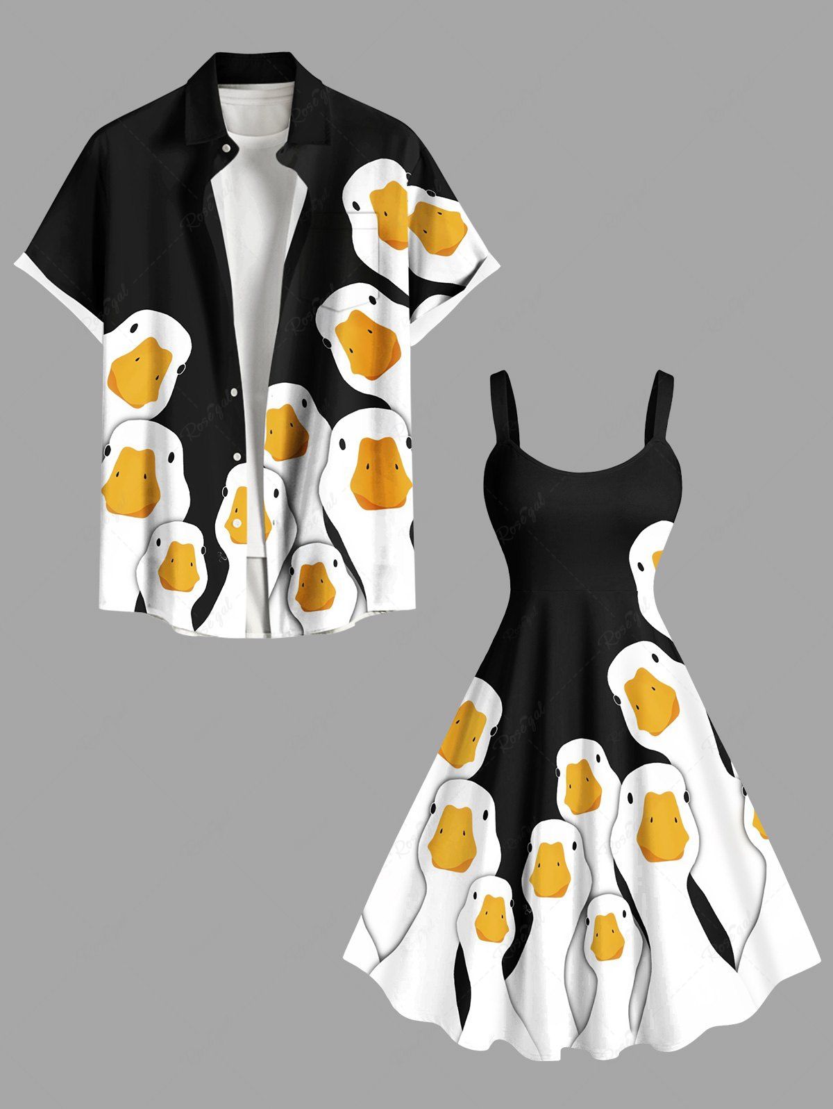 Fancy Cute Goose Print Plus Size Matching Outfit For Couples  
