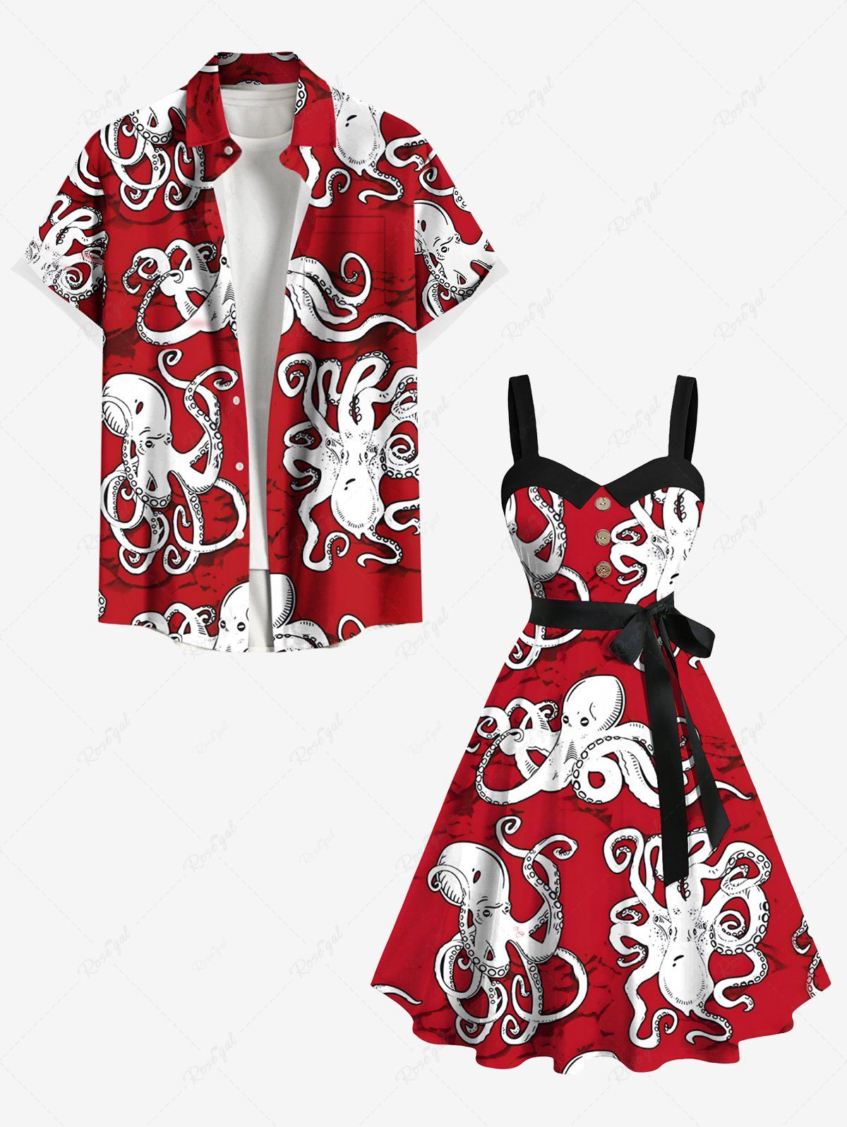 Online Octopus Print Plus Size Matching Beach Outfit For Couples  