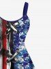 3D Lace Up Patriotic American Flag Camouflage Chain Print Plus Size Matching Outfit For Couples -  