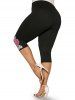 Lace Up Cold Shoulder Asymmetrical Blouse and High Waist Capri Leggings Plus Size Outfit -  