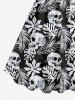 Skulls Tropical Leaf Print Plus Size Matching Hawaii Beach Outfit For Couples -  