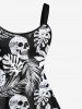 Skulls Tropical Leaf Print Plus Size Matching Hawaii Beach Outfit For Couples -  