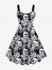 Skulls Tropical Leaf Print Plus Size Matching Hawaii Beach Outfit For Couples -  