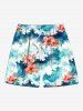Tenue de plage hawaïenne assortie grande taille à imprimé vagues et fleurs ombrées pour couples - Bleu clair 