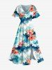 Tenue de plage hawaïenne assortie grande taille à imprimé vagues et fleurs ombrées pour couples - Bleu clair 