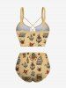 Plus Size Octopus Bottle Sailboat Print Lace Up Panel Hawaii Tankini Swimsuit -  