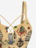 Plus Size Octopus Bottle Sailboat Print Lace Up Panel Hawaii Tankini Swimsuit -  