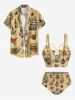 Plus Size Octopus Bottle Sailboat Print Lace Up Panel Hawaii Tankini Swimsuit -  