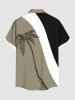 Chemise Décontractée en Blocs de Couleurs Arbre de Noix de Coco Imprimé Grande Taille avec Poche - Vert XL