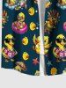 Plus Size Ducks Swimming Ring Starfish Sun Print Buttons Pocket Hawaii Shirt For Men -  