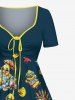 Plus Size Ducks Swimming Ring Starfish Sun Print Cinched Hawaii Dress -  