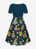 Plus Size Ducks Swimming Ring Starfish Sun Print Cinched Hawaii Dress -  
