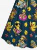 Plus Size Ducks Swimming Ring Starfish Sun Print Cinched Hawaii Dress -  