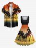 Plus Size Coconut Tree Ombre Sea Print 1950s Vintage Hawaii Dress -  