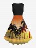 Plus Size Coconut Tree Ombre Sea Print 1950s Vintage Hawaii Dress -  
