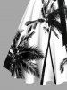 Plus Size Coconut Tree Print Buttons Turn Down Collar Hawaii Dress With Belt -  