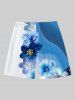 Plus Size Ombre Watercolor Flower Print Hawaii Drawstring Beach Shorts For Men -  