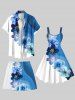 Plus Size Ombre Watercolor Flower Print Hawaii Drawstring Beach Shorts For Men -  