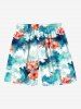 Plus Size Flower Ombre Sea Waves Print Hawaii Drawstring Beach Shorts For Men -  