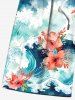 Plus Size Flower Ombre Sea Waves Print Hawaii Drawstring Beach Shorts For Men -  