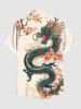 Plus Size Floral Branch Dragon Print Button Pocket Shirt For Men -  