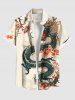 Plus Size Floral Branch Dragon Print Button Pocket Shirt For Men -  