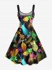 Plus Size Neon Coconut Tree Pineapple Juice Floral Print Hawaii A Line Tank Dress -  
